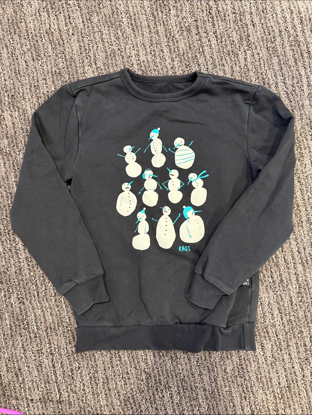 Kids' Black RAGS Crewneck Sweatshirt with Snowman Graphic